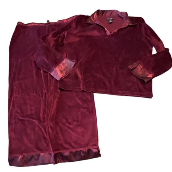 Sarah Spencer Intimates Womens XL Burgundy Velvet Pajama Set - Picture 1 of 4